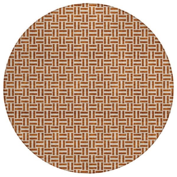 HomeRoots 5' Copper and Beige Geometric Indoor Outdoor Rug - Durable, Washable, Modern Style for Any Space 8' Round 594499