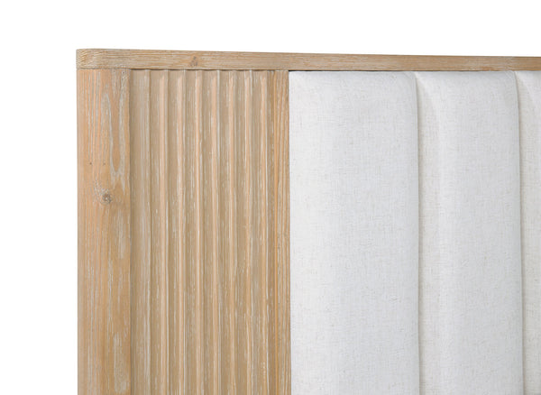 English Elm Stylish Paneled High Headboard Queen Bed with Textured Accents and Clean Lines for Modern Retreat Brown,Natural Wood,White 87.25 L x 10.25 W x 4.38 H B2741S00454
