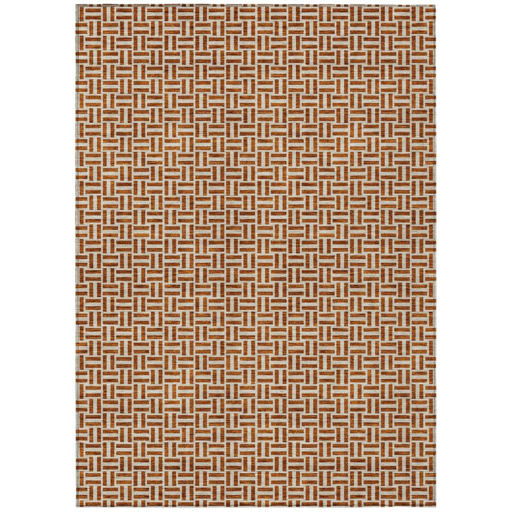 HomeRoots 5' Copper and Beige Geometric Indoor Outdoor Rug - Durable, Washable, Modern Style for Any Space 10' X 14' 594502