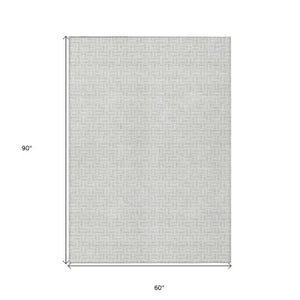 Homeroots 3' Stylish Artichoke Green And Gray Geometric Washable Rug For Indoor And Outdoor Spaces 5' X 8' Polyester 594504