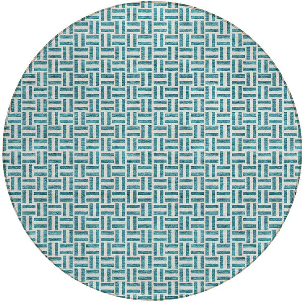 Homeroots 3' Stylish Artichoke Green And Gray Geometric Washable Rug For Indoor And Outdoor Spaces 8' Round Polyester 594511