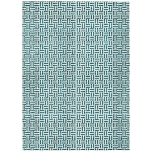 HomeRoots 9' Teal Blue and Silver Geometric Washable Area Rug for Indoor and Outdoor High-Traffic Spaces 9' X 12' 594513