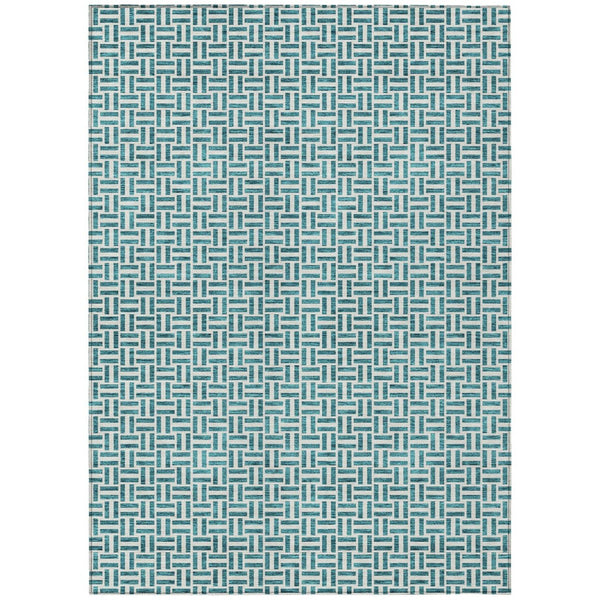 HomeRoots 9' Teal Blue and Silver Geometric Washable Area Rug for Indoor and Outdoor High-Traffic Spaces 9' X 12' 594513