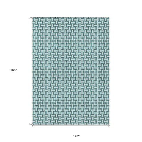Homeroots 3' Stylish Artichoke Green And Gray Geometric Washable Rug For Indoor And Outdoor Spaces 10' X 14' Polyester 594514