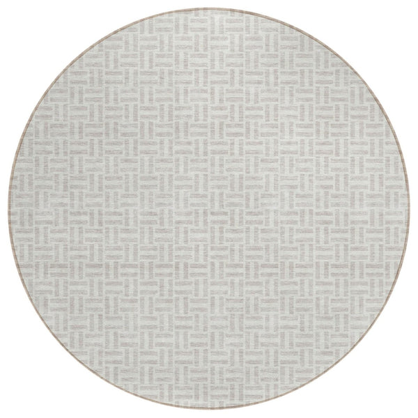 HomeRoots 5' Taupe and Silver Geometric Washable Area Rug for Indoor and Outdoor Spaces - Stylish & Durable Design 8' Round 594517