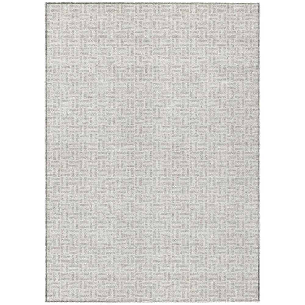HomeRoots 5' Taupe and Silver Geometric Washable Area Rug for Indoor and Outdoor Spaces - Stylish & Durable Design 8' X 10' 594518