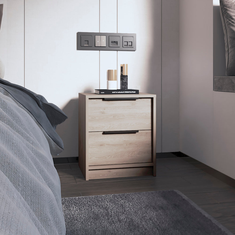 English Elm Cannon Two-Drawer Nightstand Light Grey with Slim Bar Handles, Compact Storage, Modern Bedroom Accent B06280502