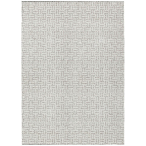 HomeRoots 5' Taupe and Silver Geometric Washable Area Rug for Indoor and Outdoor Spaces - Stylish & Durable Design 10' X 14' 594520
