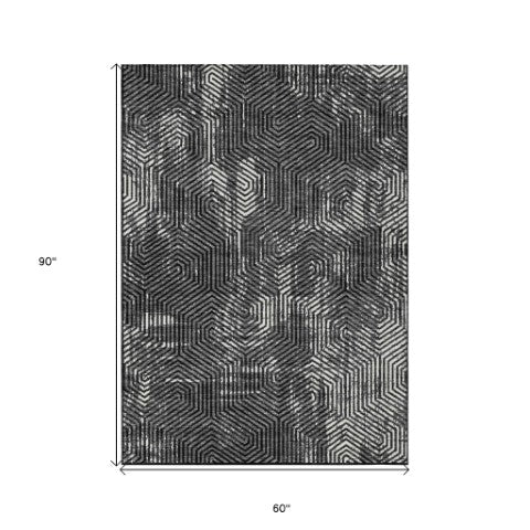 Homeroots 3' Black And Ivory Geometric Washable Area Rug - Perfect For Indoor Outdoor Spaces, Durable Design 5' X 8' Polyester 594522