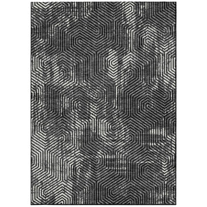 Homeroots 3' Black And Ivory Geometric Washable Area Rug - Perfect For Indoor Outdoor Spaces, Durable Design 5' X 8' Polyester 594522