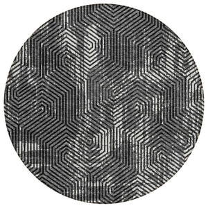 HomeRoots 8' Black and Ivory Geometric Area Rug - Durable, Washable, Perfect for Indoor and Outdoor Spaces! 8' Round 594523