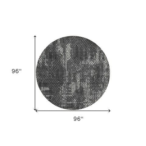 Homeroots 3' Black And Ivory Geometric Washable Area Rug - Perfect For Indoor Outdoor Spaces, Durable Design 8' Round Polyester 594523