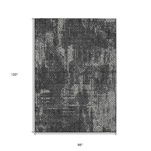 Homeroots 3' Black And Ivory Geometric Washable Area Rug - Perfect For Indoor Outdoor Spaces, Durable Design 8' X 10' Polyester 594524