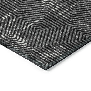 Homeroots 3' Black And Ivory Geometric Washable Area Rug - Perfect For Indoor Outdoor Spaces, Durable Design 8' X 10' Polyester 594524