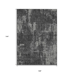 Homeroots 3' Black And Ivory Geometric Washable Area Rug - Perfect For Indoor Outdoor Spaces, Durable Design 9' X 12' Polyester 594525