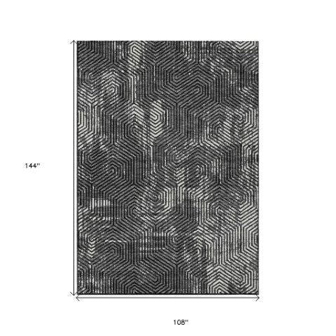 Homeroots 3' Black And Ivory Geometric Washable Area Rug - Perfect For Indoor Outdoor Spaces, Durable Design 9' X 12' Polyester 594525