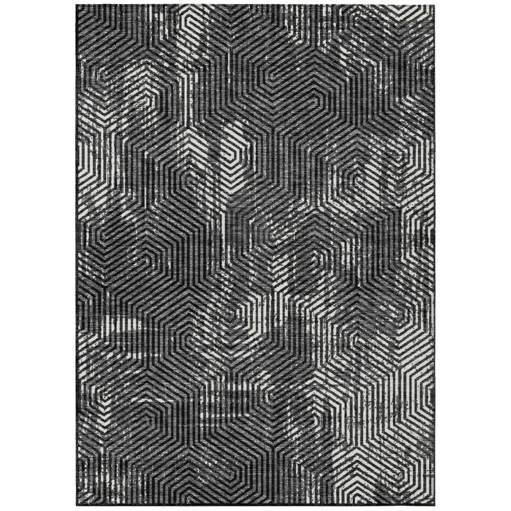 HomeRoots 9' X 12' Geometric Black and Ivory Washable Area Rug – Stylish, Durable, Perfect for Indoor & Outdoor Use 594525