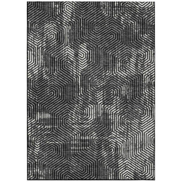 HomeRoots 9' X 12' Geometric Black and Ivory Washable Area Rug – Stylish, Durable, Perfect for Indoor & Outdoor Use 594525