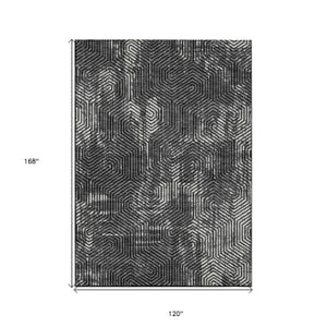 Homeroots 3' Black And Ivory Geometric Washable Area Rug - Perfect For Indoor Outdoor Spaces, Durable Design 10' X 14' Polyester 594526