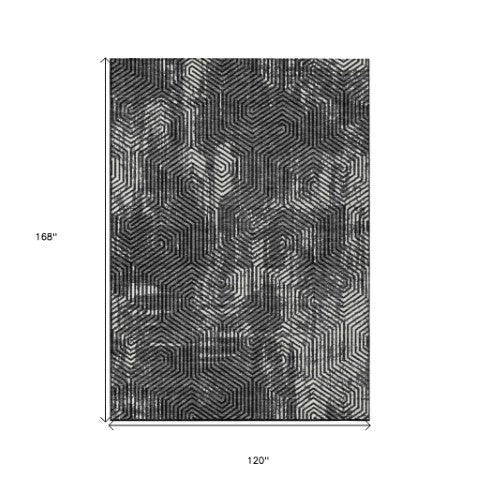 Homeroots 3' Black And Ivory Geometric Washable Area Rug - Perfect For Indoor Outdoor Spaces, Durable Design 10' X 14' Polyester 594526