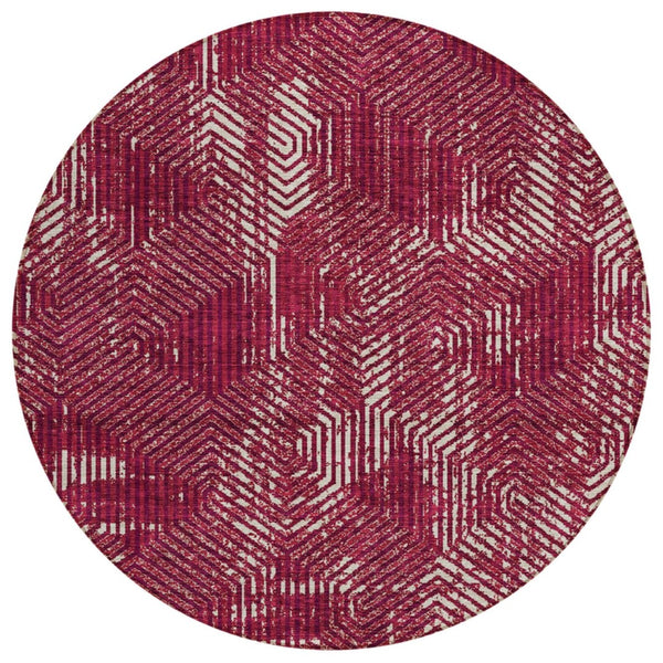 HomeRoots 5' Stylish Burgundy and Ivory Geometric Rug - Durable, Washable, Perfect for Indoor and Outdoor Spaces 8' Round 594529