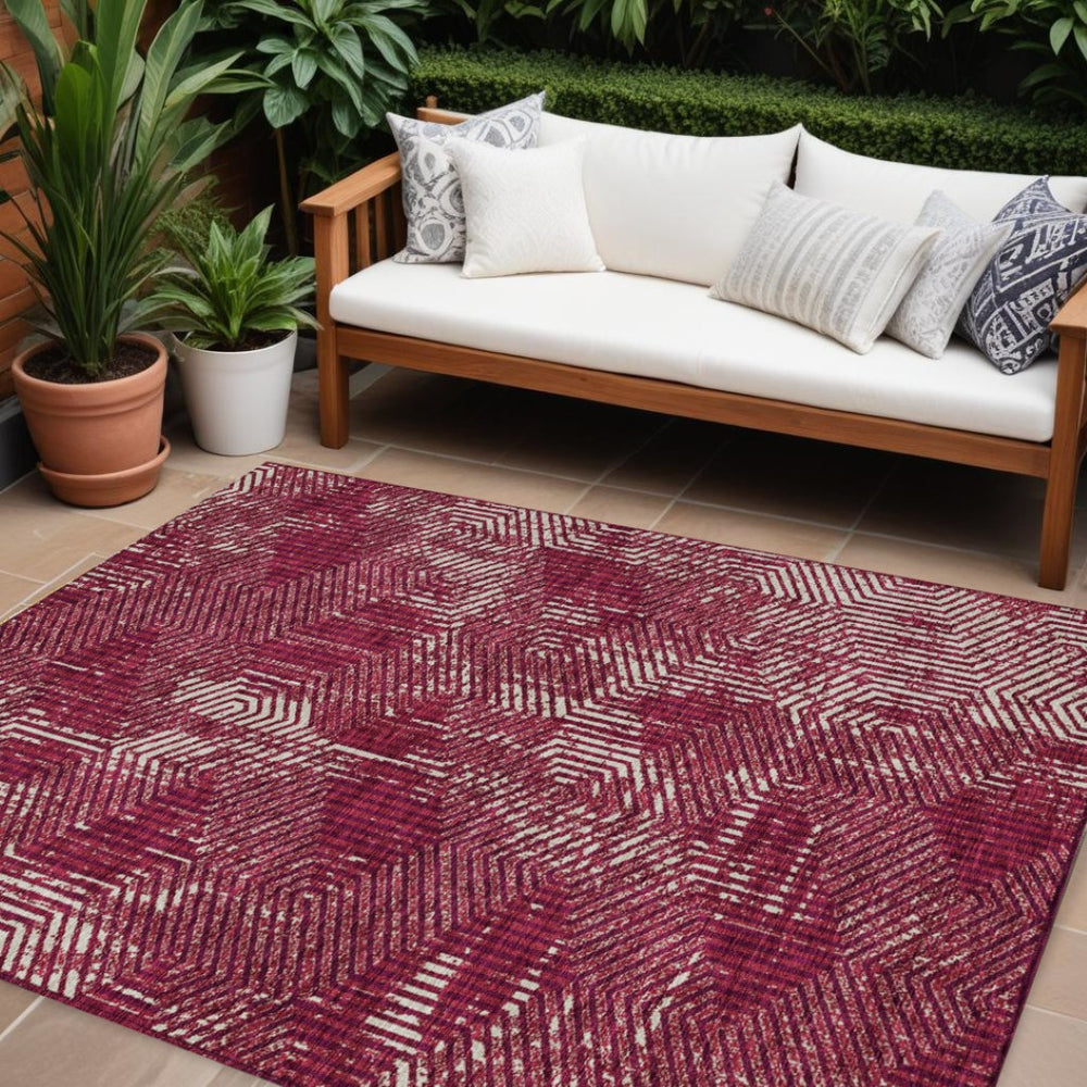 HomeRoots 5' Stylish Burgundy and Ivory Geometric Rug - Durable, Washable, Perfect for Indoor and Outdoor Spaces 8' X 10' 594530