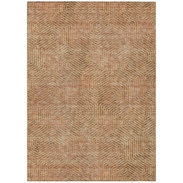 HomeRoots 5' Copper Brown and Beige Geometric Area Rug – Durable, Washable, Versatile for Indoor & Outdoor Use 8' X 10' 594536