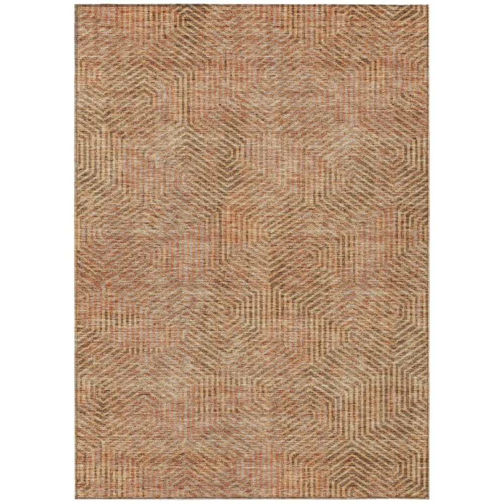 HomeRoots 9' X 12' Geometric Indoor Outdoor Area Rug - Stylish Copper Brown & Beige, Washable, Durable Design 594537