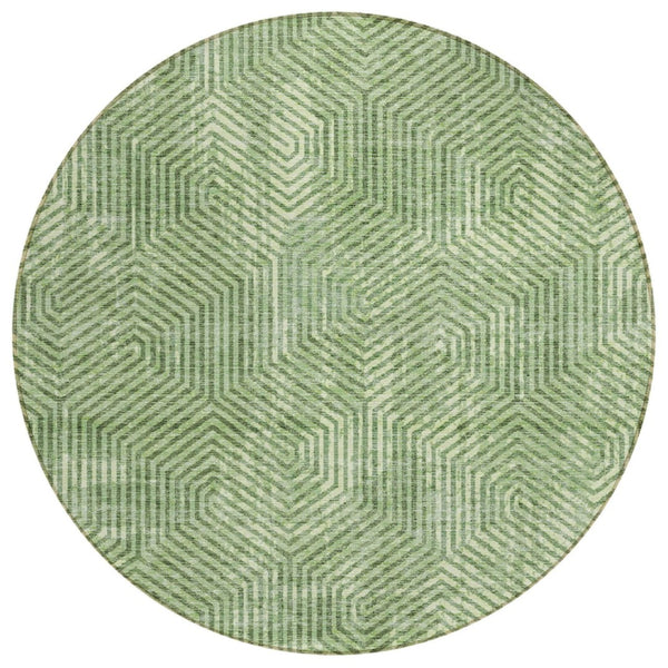 HomeRoots 5' Geometric Green Area Rug - Stylish, Washable & Durable for Indoor/Outdoor Spaces & High Traffic Areas 8' Round 594541