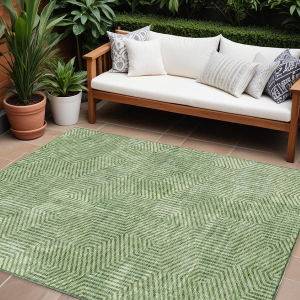 HomeRoots 9' Geometric Green & Light Green Washable Area Rug for Indoor/Outdoor Use - Durable & Stylish! 594543