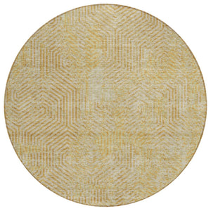 HomeRoots 5' Gold and Beige Geometric Area Rug - Stylish, Washable, Durable for Indoor and Outdoor Spaces 8' Round 594547