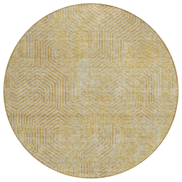 HomeRoots 5' Gold and Beige Geometric Area Rug - Stylish, Washable, Durable for Indoor and Outdoor Spaces 8' Round 594547