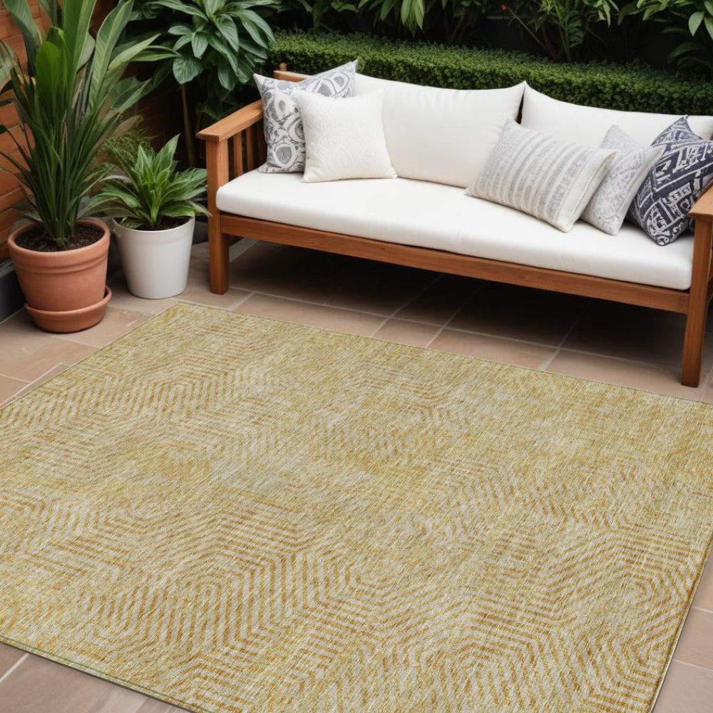 HomeRoots 5' Gold and Beige Geometric Area Rug - Stylish, Washable, Durable for Indoor and Outdoor Spaces 8' X 10' 594548