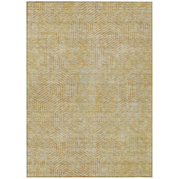 HomeRoots 5' Gold and Beige Geometric Area Rug - Stylish, Washable, Durable for Indoor and Outdoor Spaces 8' X 10' 594548