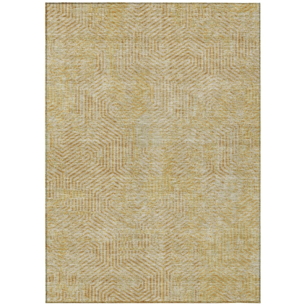 HomeRoots 9' Geometric Gold and Beige Washable Area Rug - Stylish, Durable Design for Indoor and Outdoor Use 594549
