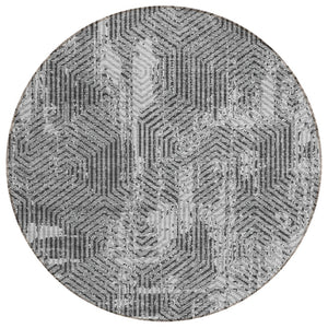 HomeRoots 5' Modern Gray and Charcoal Geometric Area Rug - Durable, Washable Design for Indoor or Outdoor Use 8' Round 594553