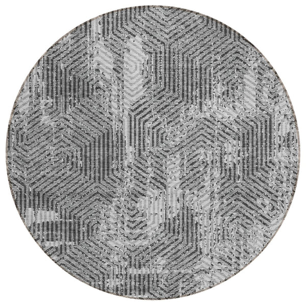 HomeRoots 5' Modern Gray and Charcoal Geometric Area Rug - Durable, Washable Design for Indoor or Outdoor Use 8' Round 594553