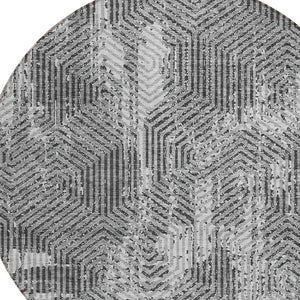 Homeroots 3' Black And Ivory Geometric Washable Area Rug - Perfect For Indoor Outdoor Spaces, Durable Design 8' Round Polyester 594553