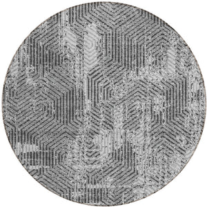 Homeroots 3' Black And Ivory Geometric Washable Area Rug - Perfect For Indoor Outdoor Spaces, Durable Design 8' Round Polyester 594553