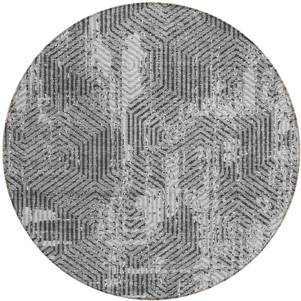 Homeroots 3' Black And Ivory Geometric Washable Area Rug - Perfect For Indoor Outdoor Spaces, Durable Design 8' Round Polyester 594553