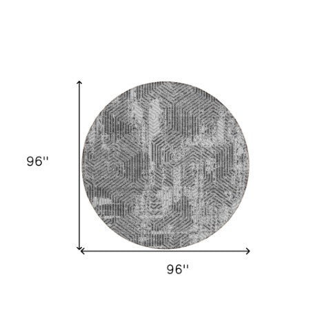 Homeroots 3' Black And Ivory Geometric Washable Area Rug - Perfect For Indoor Outdoor Spaces, Durable Design 8' Round Polyester 594553