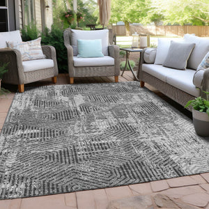 Homeroots 3' Black And Ivory Geometric Washable Area Rug - Perfect For Indoor Outdoor Spaces, Durable Design 9' X 12' Polyester 594555