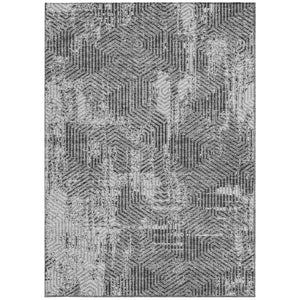 Homeroots 3' Black And Ivory Geometric Washable Area Rug - Perfect For Indoor Outdoor Spaces, Durable Design 9' X 12' Polyester 594555