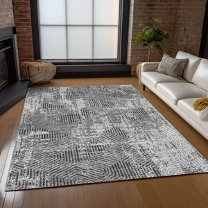 Homeroots 3' Black And Ivory Geometric Washable Area Rug - Perfect For Indoor Outdoor Spaces, Durable Design 9' X 12' Polyester 594555