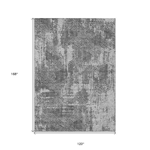 Homeroots 3' Black And Ivory Geometric Washable Area Rug - Perfect For Indoor Outdoor Spaces, Durable Design 10' X 14' Polyester 594556