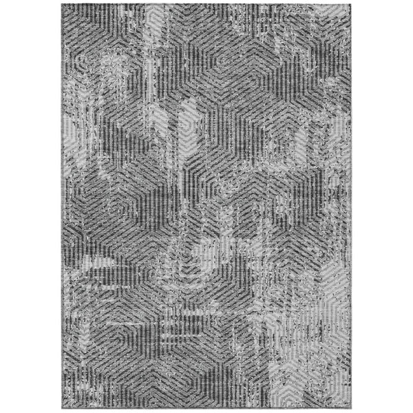 HomeRoots 5' Modern Gray and Charcoal Geometric Area Rug - Durable, Washable Design for Indoor or Outdoor Use 10' X 14' 594556