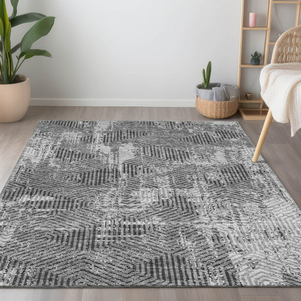 Homeroots 3' Black And Ivory Geometric Washable Area Rug - Perfect For Indoor Outdoor Spaces, Durable Design 10' X 14' Polyester 594556
