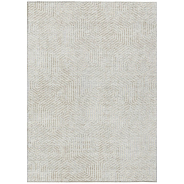 HomeRoots 5' Washable Ivory and Gray Geometric Area Rug for Indoor and Outdoor Spaces, Stylish and Durable 10' X 14' 594562