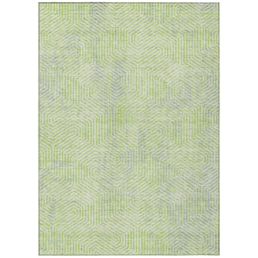 HomeRoots 5' Vibrant Lime Green Gray Ivory Geometric Washable Indoor Outdoor Area Rug for Stylish Spaces 5' X 8' 594564