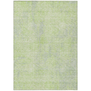 HomeRoots 5' Vibrant Lime Green Gray Ivory Geometric Washable Indoor Outdoor Area Rug for Stylish Spaces 5' X 8' 594564